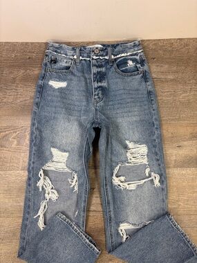 KanCan Distressed Button Fly High Rise Cropped Jeans Size 25